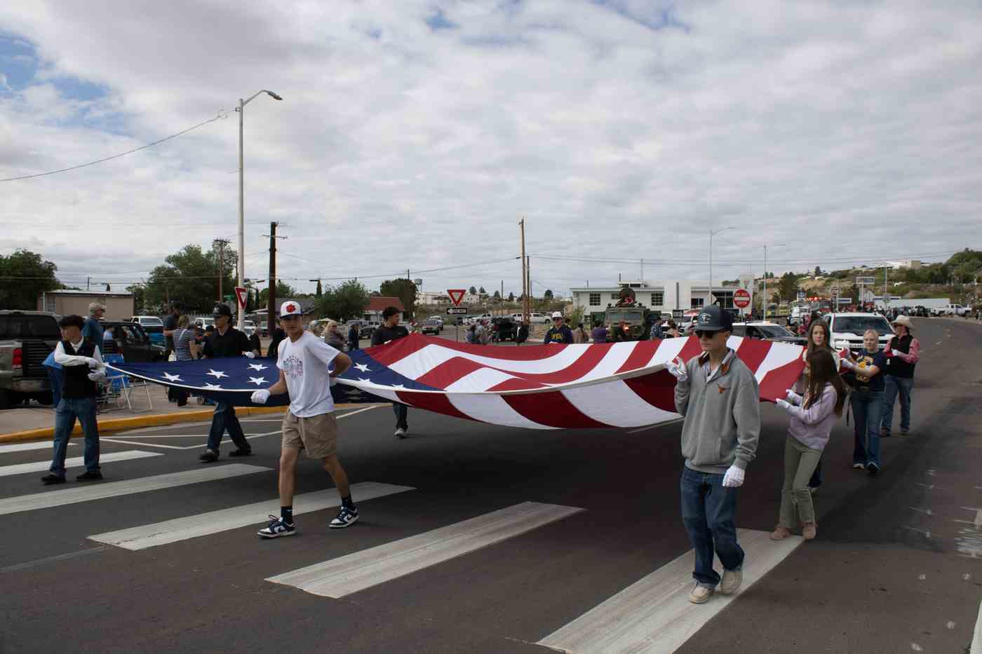 fiesta parade huge american flag